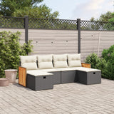6 Piece Garden Sofa Set with Cushions Black Poly Rattan