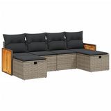 6 Piece Garden Sofa Set with Cushions Grey Poly Rattan - Front View