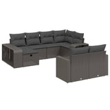 10 Piece Garden Sofa Set with Cushions Black Poly Rattan - Front View
