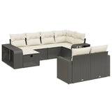 10 Piece Garden Sofa Set with Cushions Black Poly Rattan - Front View