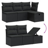 11 Piece Garden Sofa Set with Cushions Black Poly Rattan - Side View