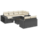 11 Piece Garden Sofa Set with Cushions Black Poly Rattan - Front View