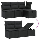 11 Piece Garden Sofa Set with Cushions Black Poly Rattan - Side View