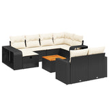 11 Piece Garden Sofa Set with Cushions Black Poly Rattan - Front View