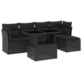 6 Piece Garden Sofa Set with Cushions Black Poly Rattan - Front View