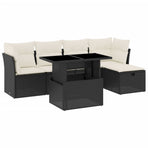 6 Piece Garden Sofa Set with Cushions Black Poly Rattan