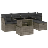6 Piece Garden Sofa Set with Cushions Grey Poly Rattan - Front View