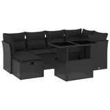 7 Piece Garden Sofa Set with Cushions Black Poly Rattan - Front View