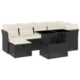 7 Piece Garden Sofa Set with Cushions Black Poly Rattan