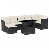 8 Piece Garden Sofa Set with Cushions Black Poly Rattan - Front View
