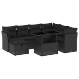 8 Piece Garden Sofa Set with Cushions Black Poly Rattan - Front View