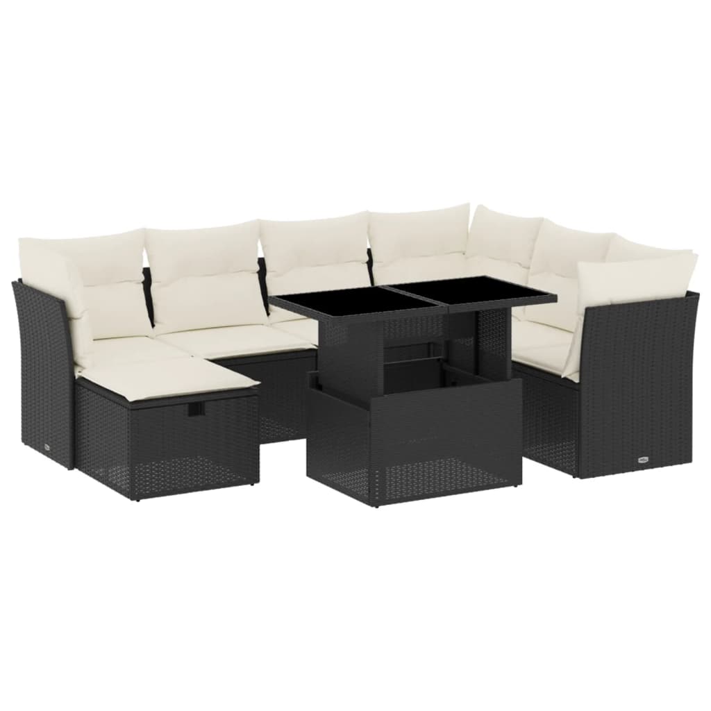8 Piece Garden Sofa Set with Cushions Black Poly Rattan