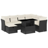 8 Piece Garden Sofa Set with Cushions Black Poly Rattan - Front View