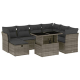 8 Piece Garden Sofa Set with Cushions Grey Poly Rattan - Front View
