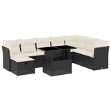 9 Piece Garden Sofa Set with Cushions Black Poly Rattan - Front View