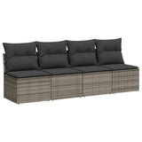 9 Piece Garden Sofa Set with Cushions Grey Poly Rattan - Rear View