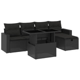 6 Piece Garden Sofa Set with Cushions Black Poly Rattan - Front View