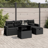 6 Piece Garden Sofa Set with Cushions Black Poly Rattan