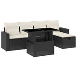 6 Piece Garden Sofa Set with Cushions Black Poly Rattan - Front View