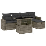 6 Piece Garden Sofa Set with Cushions Grey Poly Rattan - Front View