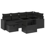 7 Piece Garden Sofa Set with Cushions Black Poly Rattan - Front View