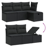 7 Piece Garden Sofa Set with Cushions Black Poly Rattan - Low Angle