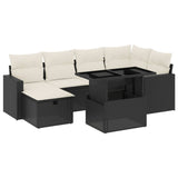 7 Piece Garden Sofa Set with Cushions Black Poly Rattan - Front View