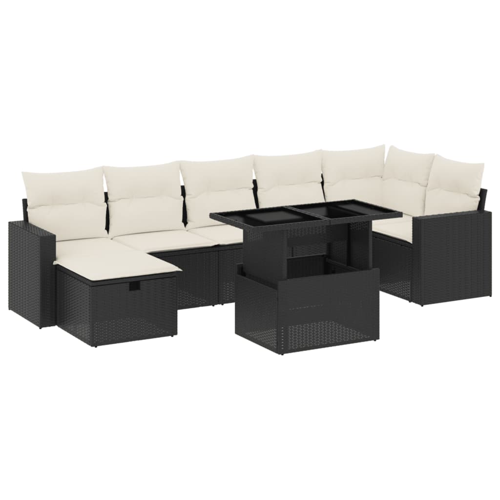 8 Piece Garden Sofa Set with Cushions Black Poly Rattan