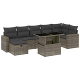 8 Piece Garden Sofa Set with Cushions Grey Poly Rattan - Front View