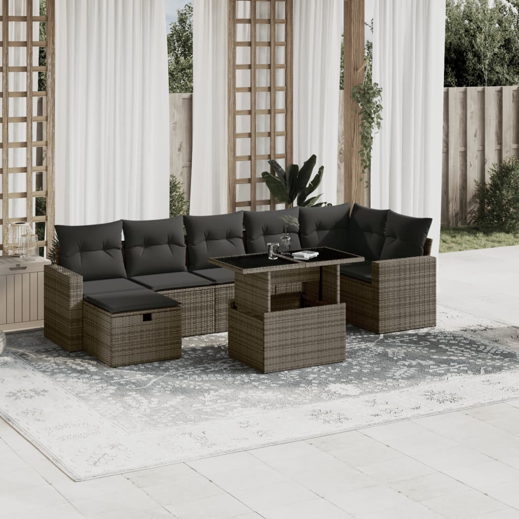 8 Piece Garden Sofa Set with Cushions Grey Poly Rattan