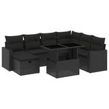 8 Piece Garden Sofa Set with Cushions Black Poly Rattan - Front View