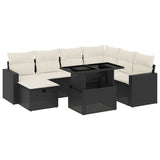 8 Piece Garden Sofa Set with Cushions Black Poly Rattan - Front View