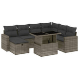 8 Piece Garden Sofa Set with Cushions Grey Poly Rattan - Front View