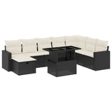 9 Piece Garden Sofa Set with Cushions Black Poly Rattan - Front View