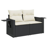 6 Piece Garden Sofa Set with Cushions Black Poly Rattan - Side View
