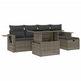 6 Piece Garden Sofa Set with Cushions Grey Poly Rattan - Front View