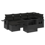7 Piece Garden Sofa Set with Cushions Black Poly Rattan - Front View