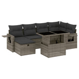 7 Piece Garden Sofa Set with Cushions Grey Poly Rattan - Front View