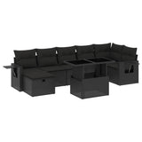 8 Piece Garden Sofa Set with Cushions Black Poly Rattan - Front View