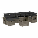 8 Piece Garden Sofa Set with Cushions Grey Poly Rattan - Front View