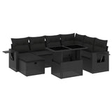 8 Piece Garden Sofa Set with Cushions Black Poly Rattan
