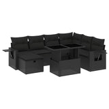 8 Piece Garden Sofa Set with Cushions Black Poly Rattan - Front View