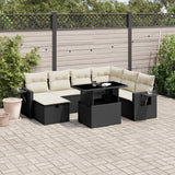 8 Piece Garden Sofa Set with Cushions Black Poly Rattan