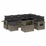 8 Piece Garden Sofa Set with Cushions Grey Poly Rattan - Front View