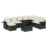 9 Piece Garden Sofa Set with Cushions Black Poly Rattan - Front View