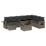 9 Piece Garden Sofa Set with Cushions Grey Poly Rattan - Front View