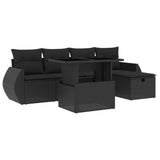 6 Piece Garden Sofa Set with Cushions Black Poly Rattan - Front View