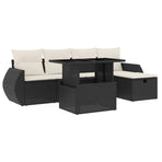 6 Piece Garden Sofa Set with Cushions Black Poly Rattan