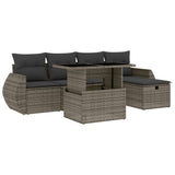 6 Piece Garden Sofa Set with Cushions Grey Poly Rattan - Front View