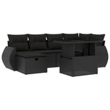 7 Piece Garden Sofa Set with Cushions Black Poly Rattan - Front View